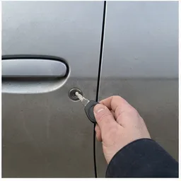 Рука с ключом у автомобильной двери без номеров